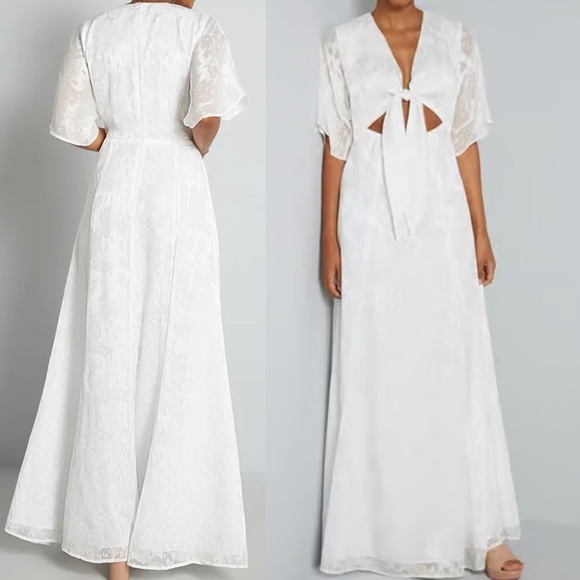 HUTCH ModCloth white Jacquard satin cut out front knot maxi dress 12 new w tag - Picture 1 of 12